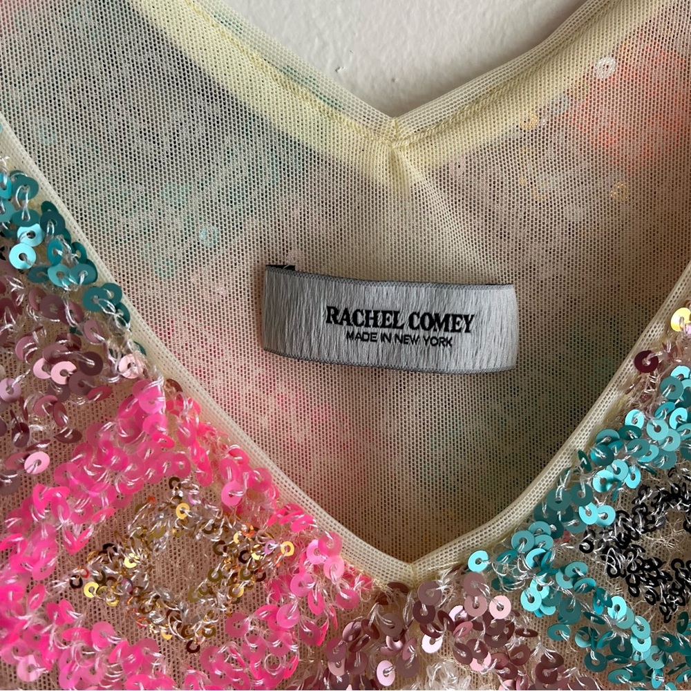 Rachel Comey Carissa Dress Colorful Sequin Mini V Neck Shift Party 2 - Picture 10 of 12